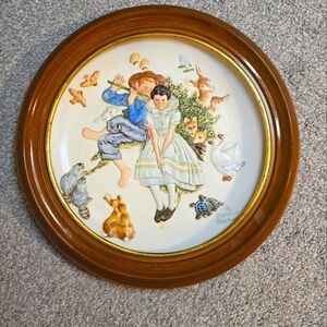 Normal Rockwell 1955 Spring Plate- Sweet Song So Young with Wood Plate Holder